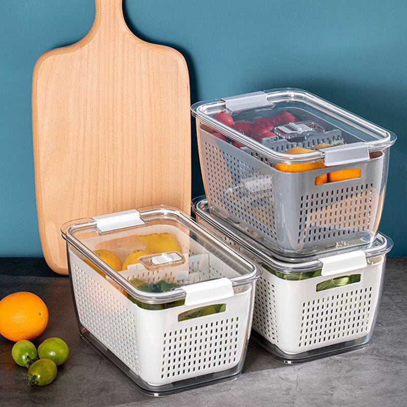 2-Pieces Food Storage Containers Box With Removable Drain Tray