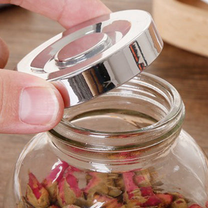 Glass Jar With Silver Lid Set