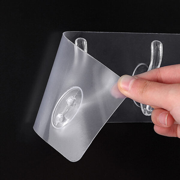 Transparent Strong Adhesive Door Wall Hanger Hooks, 6 Row