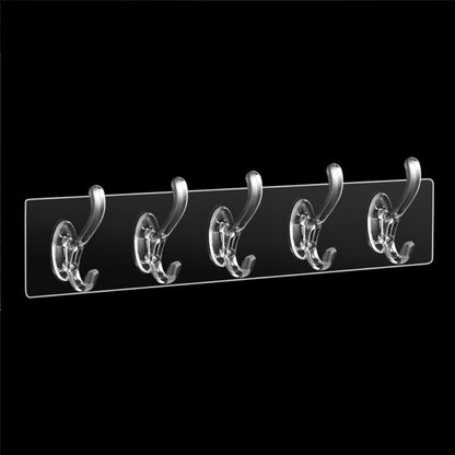 Transparent Strong Adhesive Door Wall Hanger Hooks, 6 Row