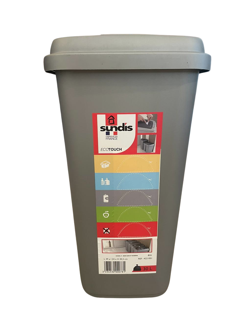 SUNDIS Touch Trash Can – Push-to-Open – 30L