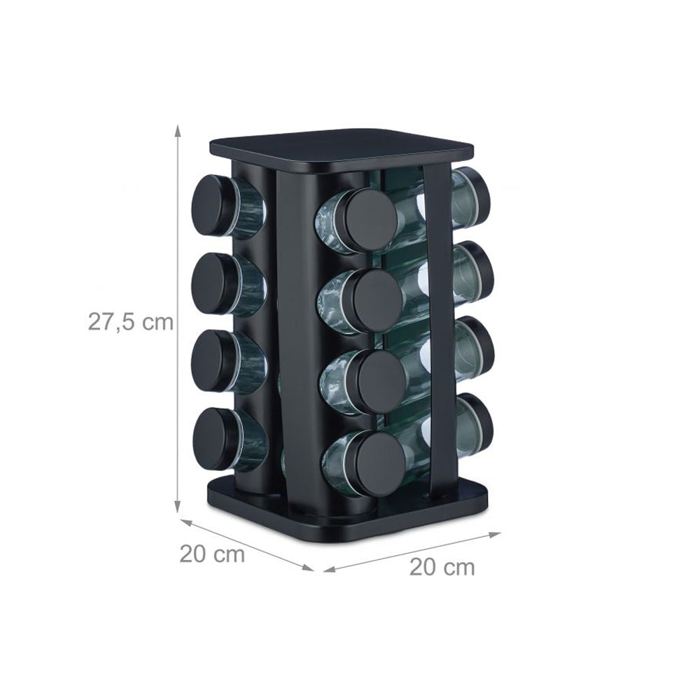 16-JARS 100ML Stainless Steel Rotating Seasoning Spice Jar Set Black