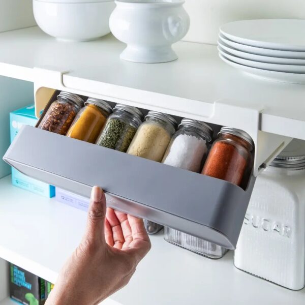 Under-Shelf Spice Rack, Kitchen Organizer With 7 Jars