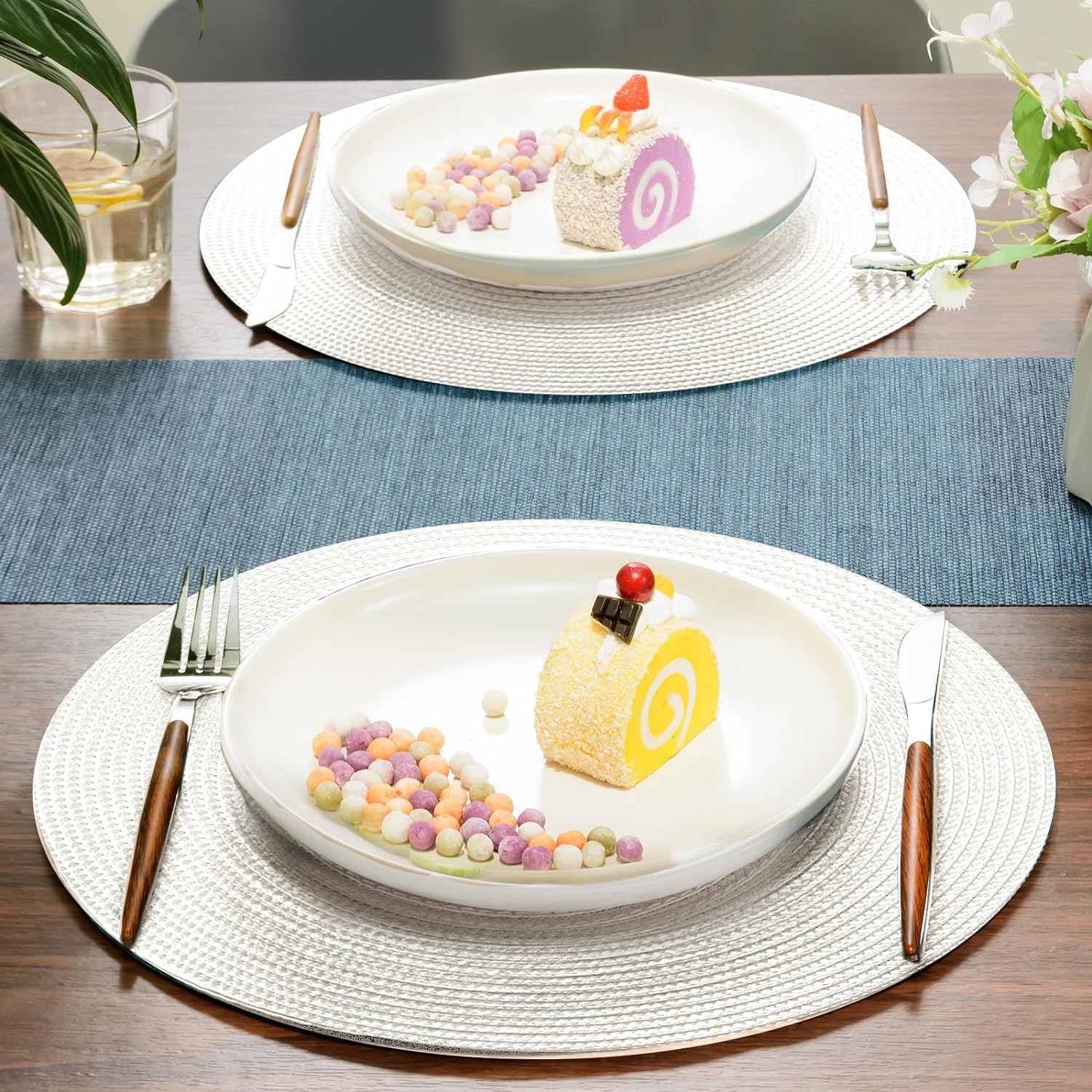 2-Pieces Round Braided Placemats Table Mats for Dining Tables 38cm