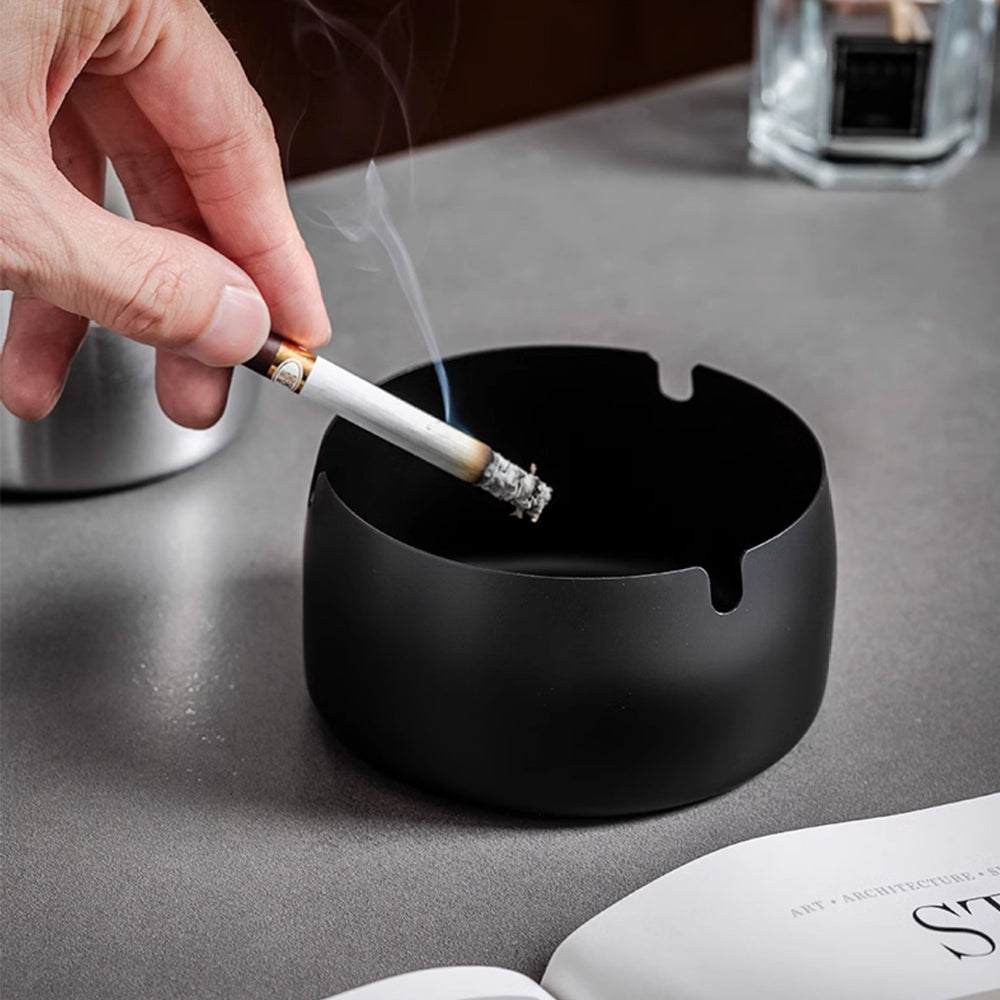 Round Stainless Steel Cigarette Ashtray Black – 9 cm PG-9C