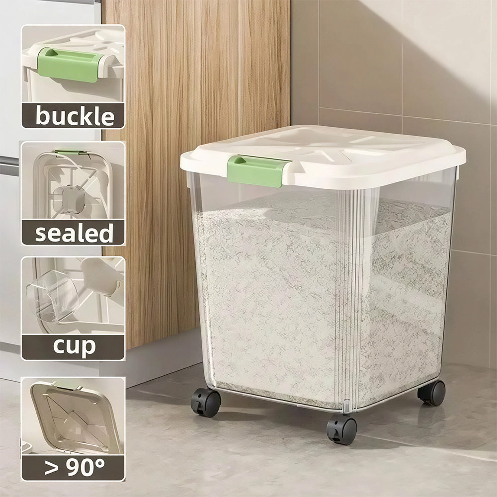 Leak-Proof Rice Storage Container – 50L Airtight PP Bin with Wheels