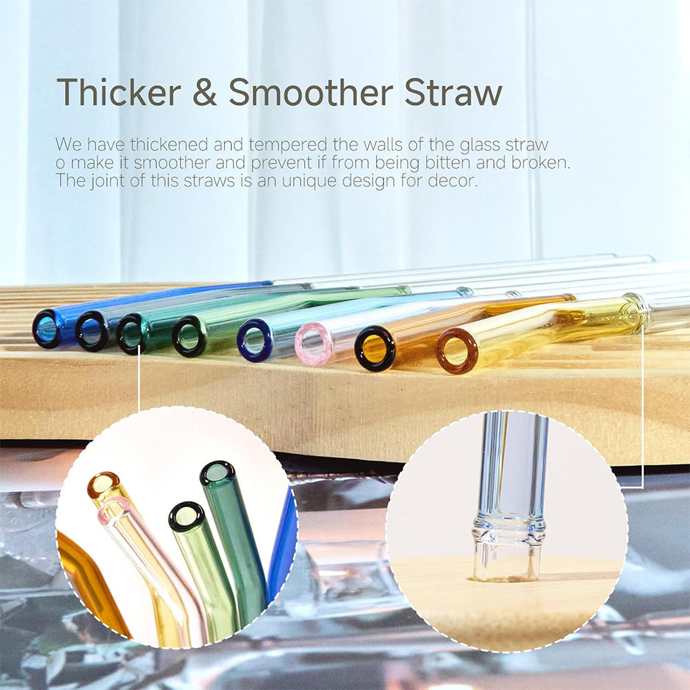 Reusable Glass Straws – Half-Color Bent Design (Set of 4 + Cleaning Brush)