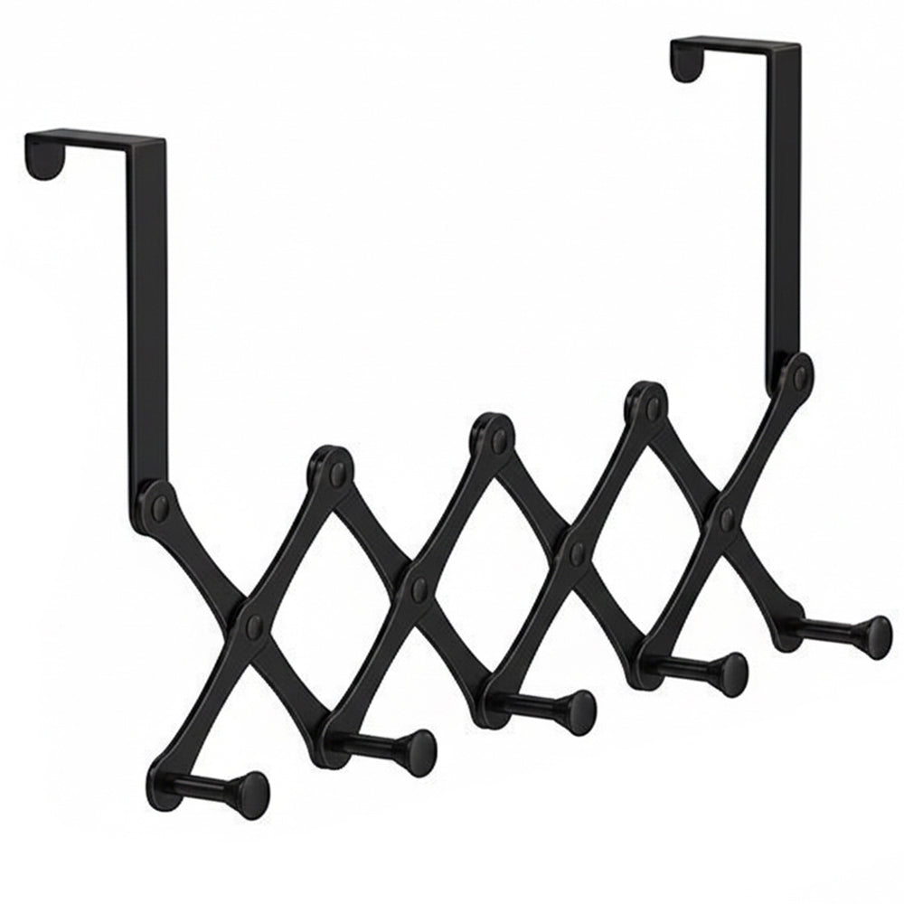 Over The Door Stainless Steel Telescopic Folding 5-Hooks Organizer Rack