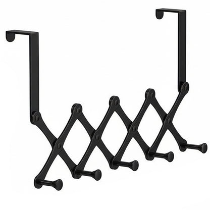 Over The Door Stainless Steel Telescopic Folding 5-Hooks Organizer Rack