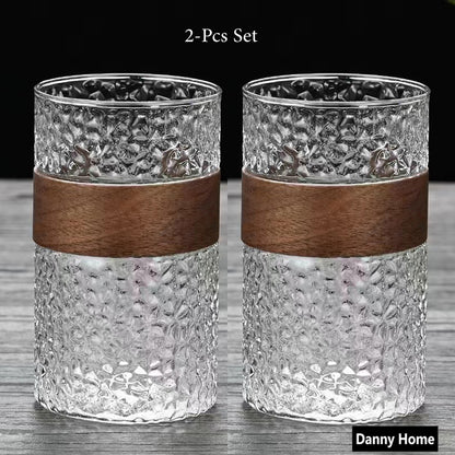 Danny Home 2-Pcs Whisky Glasses Wood Handle Set 310ml