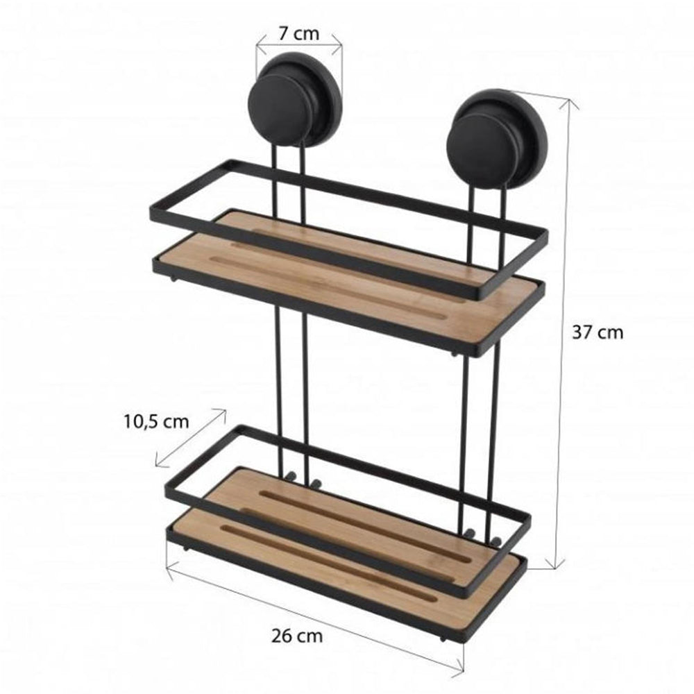 Bath &amp; Kitchen Shelf Suction Cups Metal With Bamboo 37x26x10.5cm