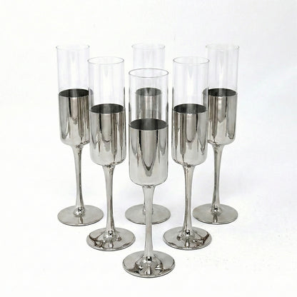 6-Pcs Elegant & Smooth Beverages Champagne Flute Glass – Silver 180ml #2235