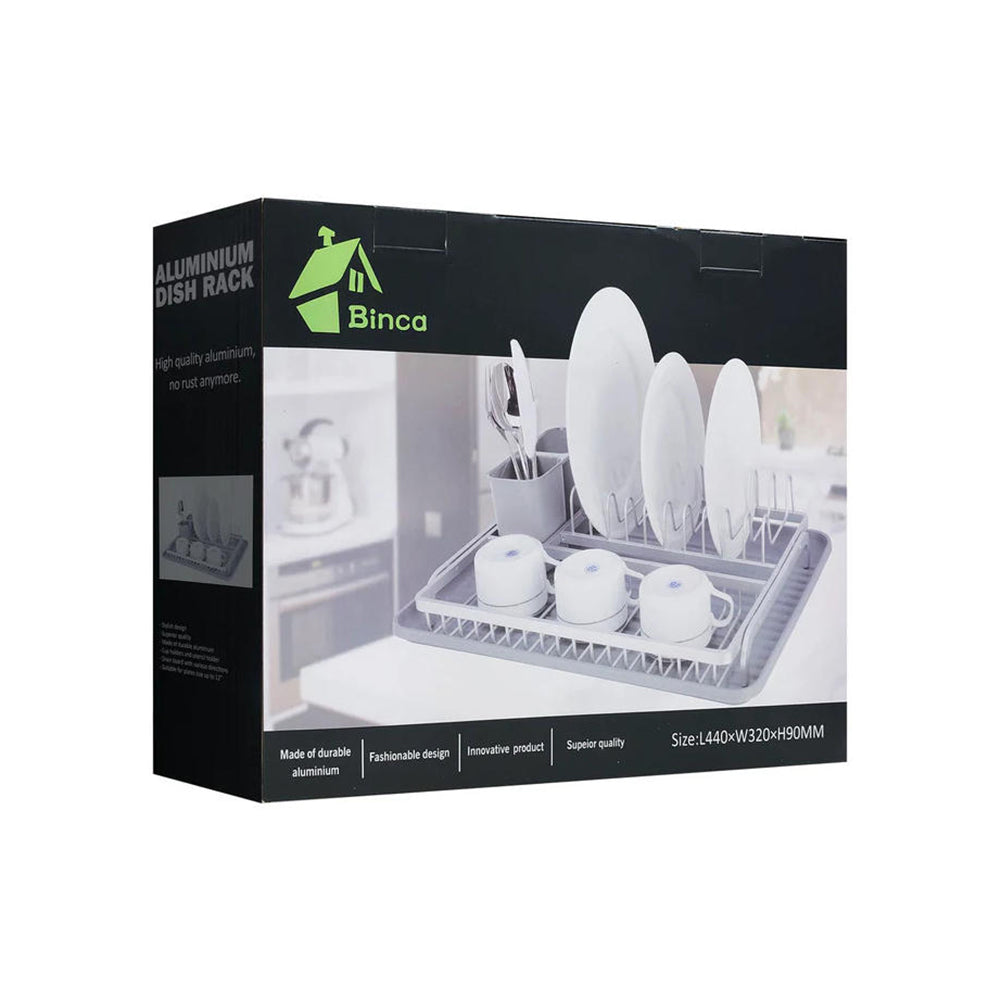 Binca Aluminum Lux Dish Drying Rack with Cutlery Holder and Drip Tray