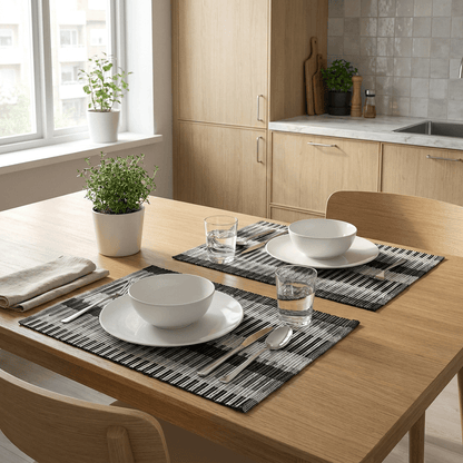 Placement Grey, White Black Striped Design Set of 2 Table