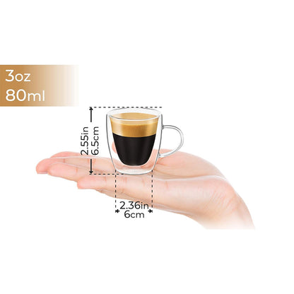 80ml  2-Pcs Danny Home Double Walled Espresso Glasses With Handle Set