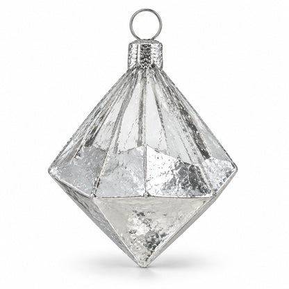 Geometric Glass Diamond Christmas Hanging Ornament – Glossy Gold & Silver