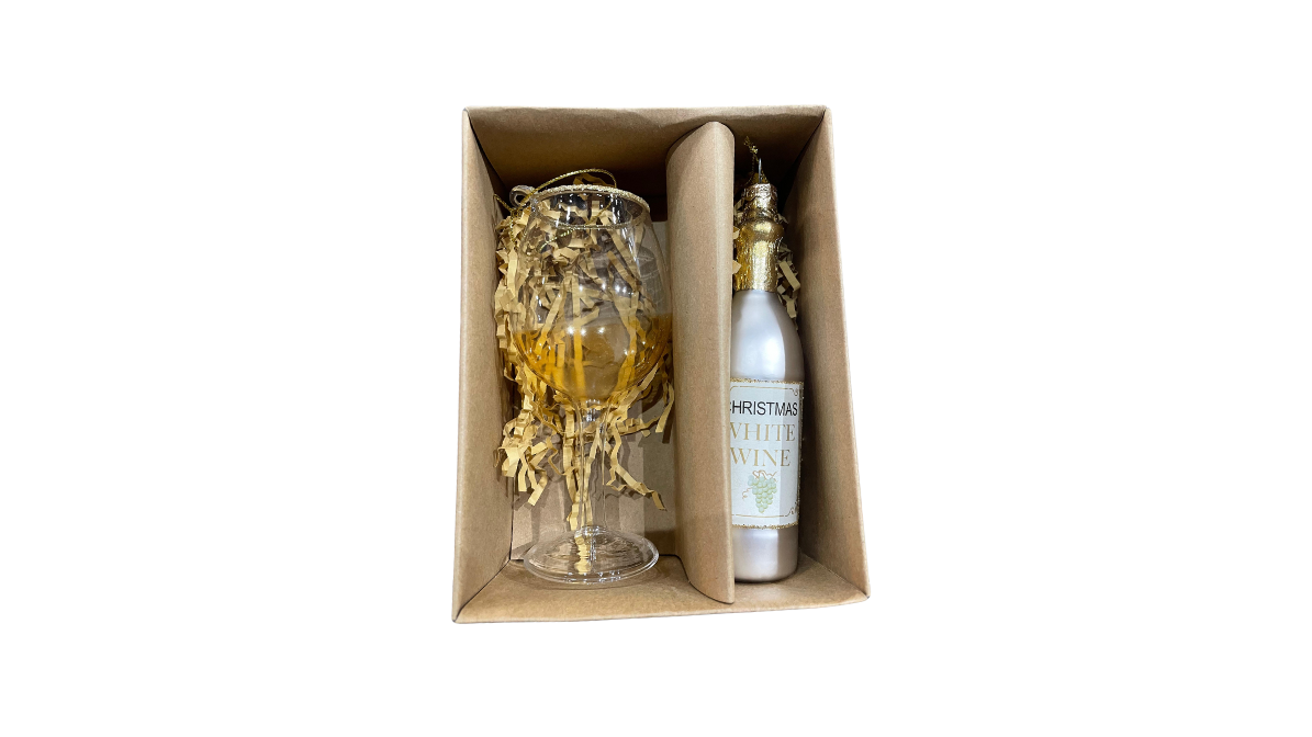 Holiday Elegance-Christmas Ornaments Wine Bottle and Glass