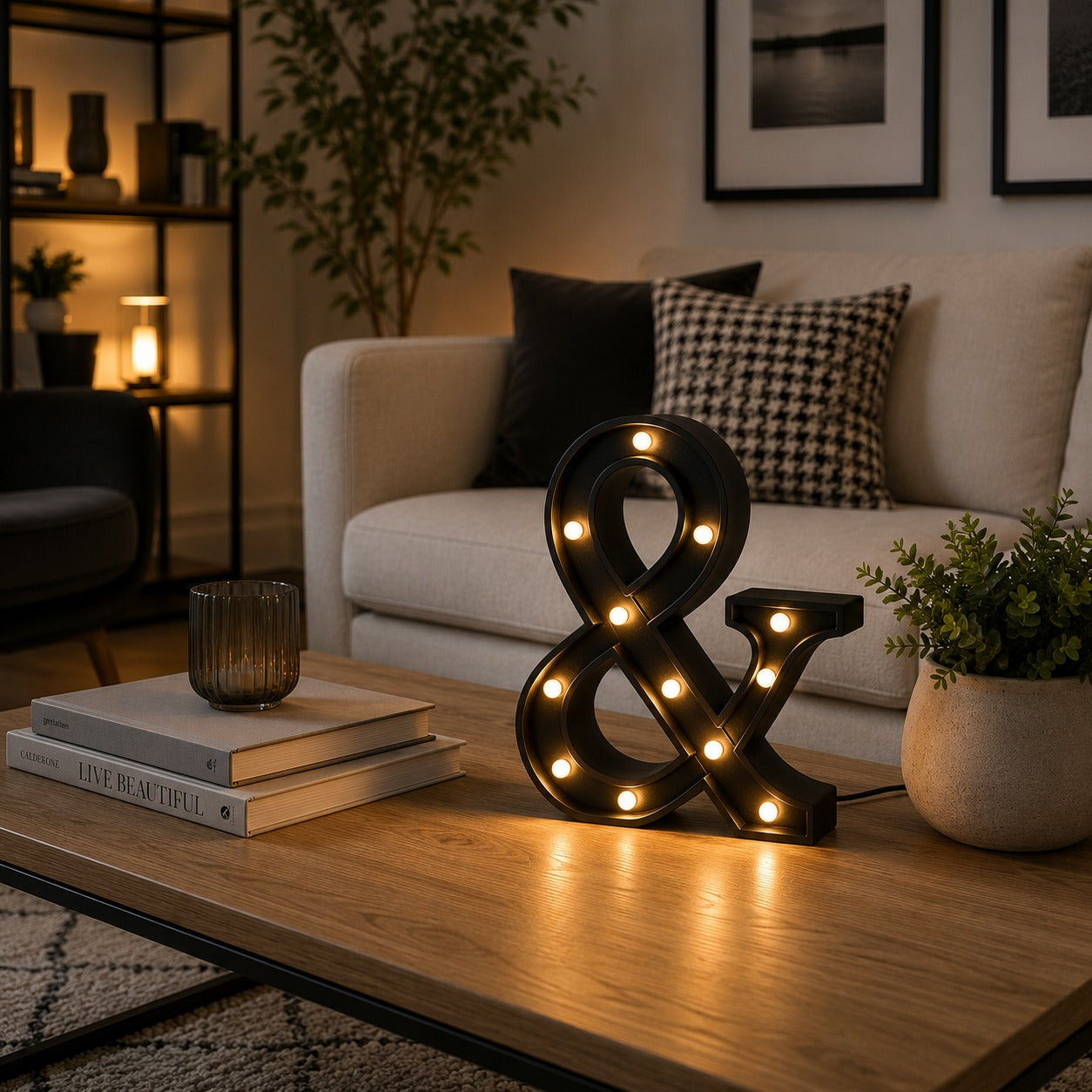 Micasa LORA LED Ampersand Table Lamp – Black Decorative Marquee Light | Warm White LED