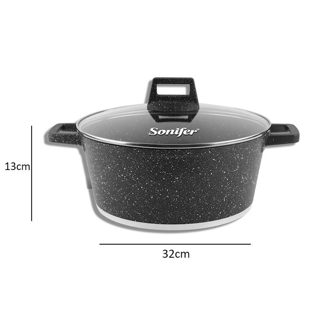 Sonifer, 7.5L Wear-Resistant Non-Stick Granite Casserole With Glass Lid SF-1127-32cm (D32 x H13) cm