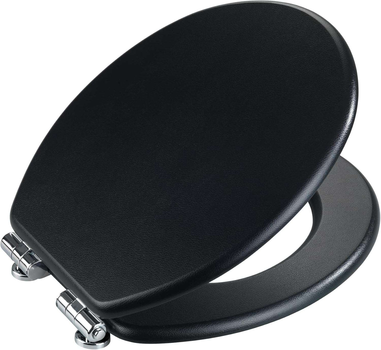 Wenko Toilet Seat Black – Soft Close MDF WC Seat with Leather Look Design