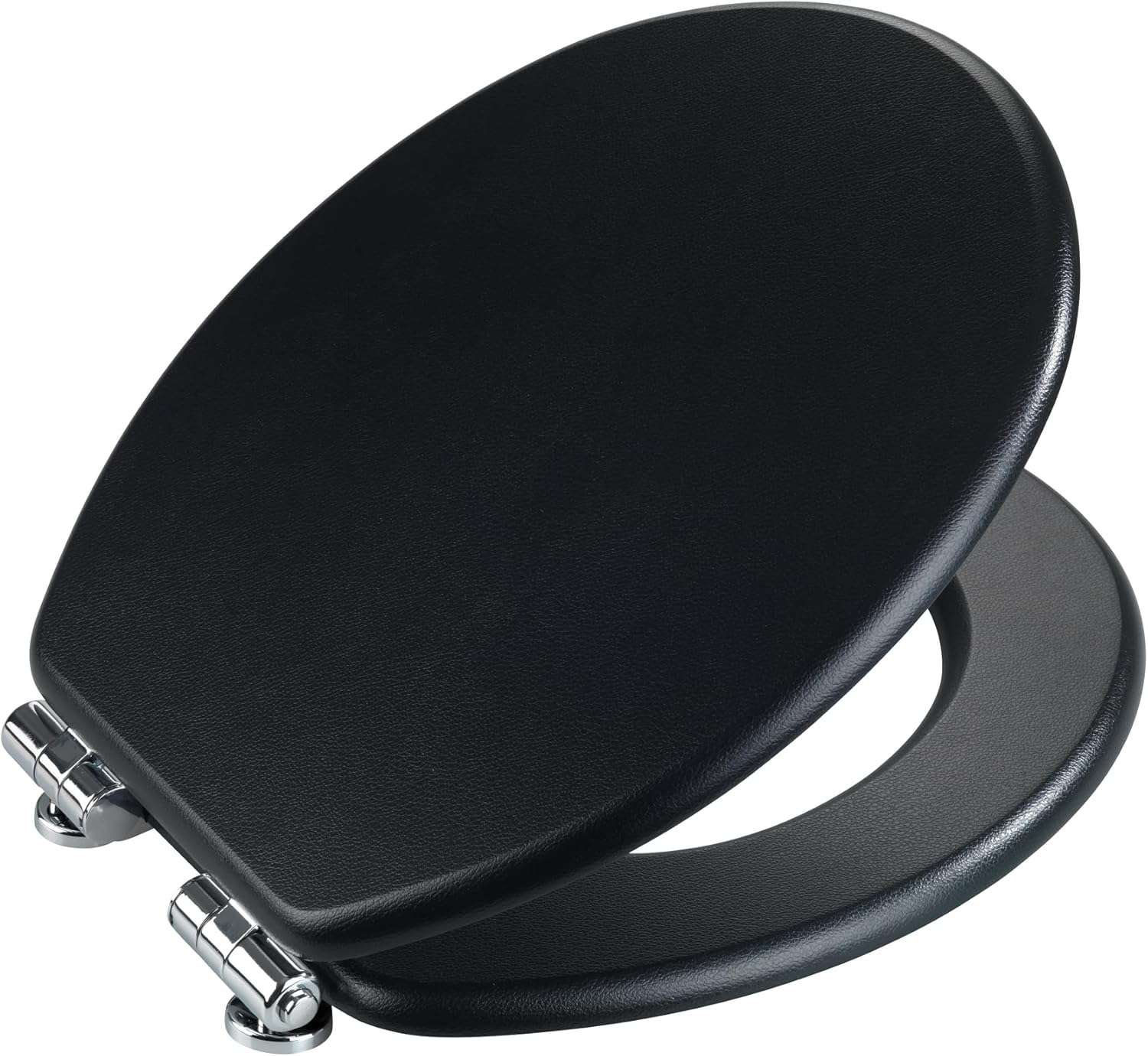 Wenko Toilet Seat Black – Soft Close MDF WC Seat with Leather Look Design