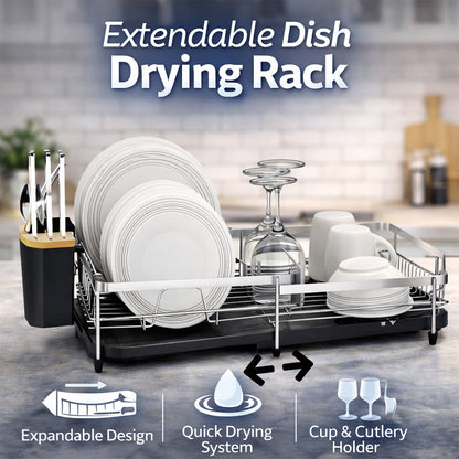 Expandable Dish Rack Stainless Steel with Cutlery Holder