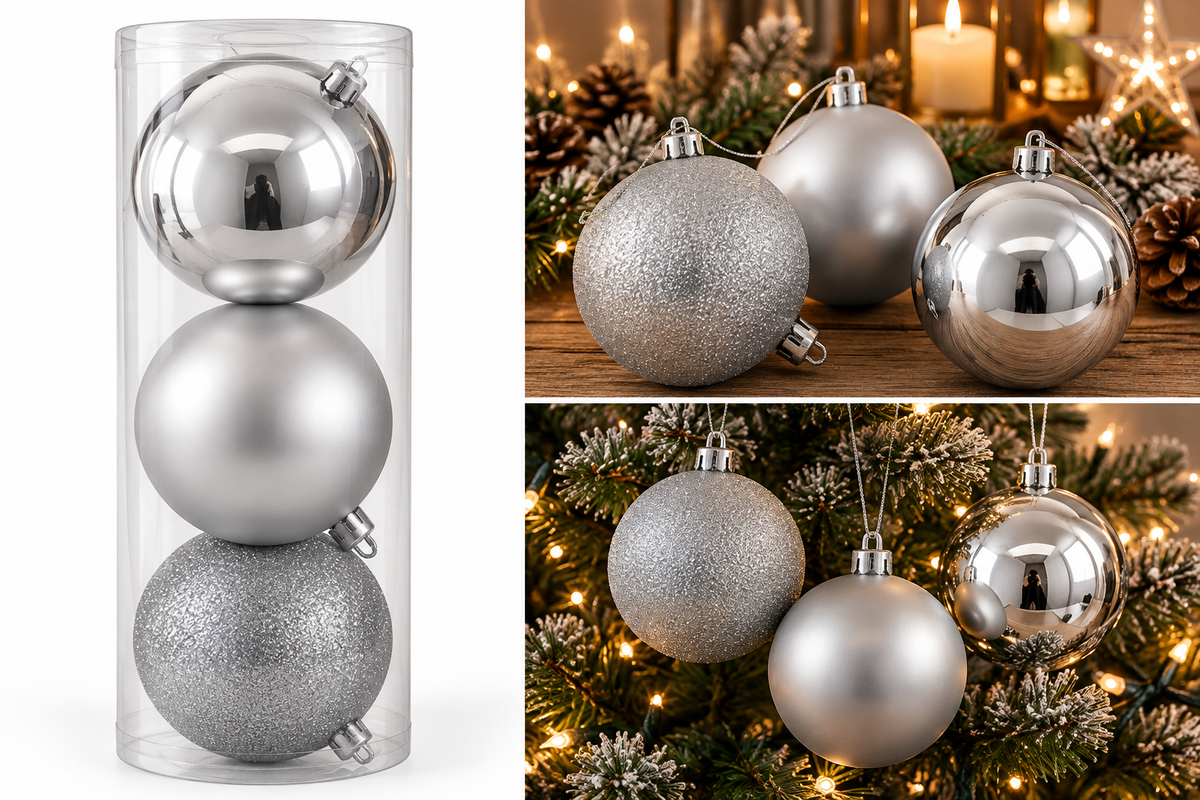 Noël Silver Oversized Christmas Baubles – Set of 3