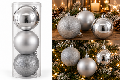 Noël Silver Oversized Christmas Baubles – Set of 3