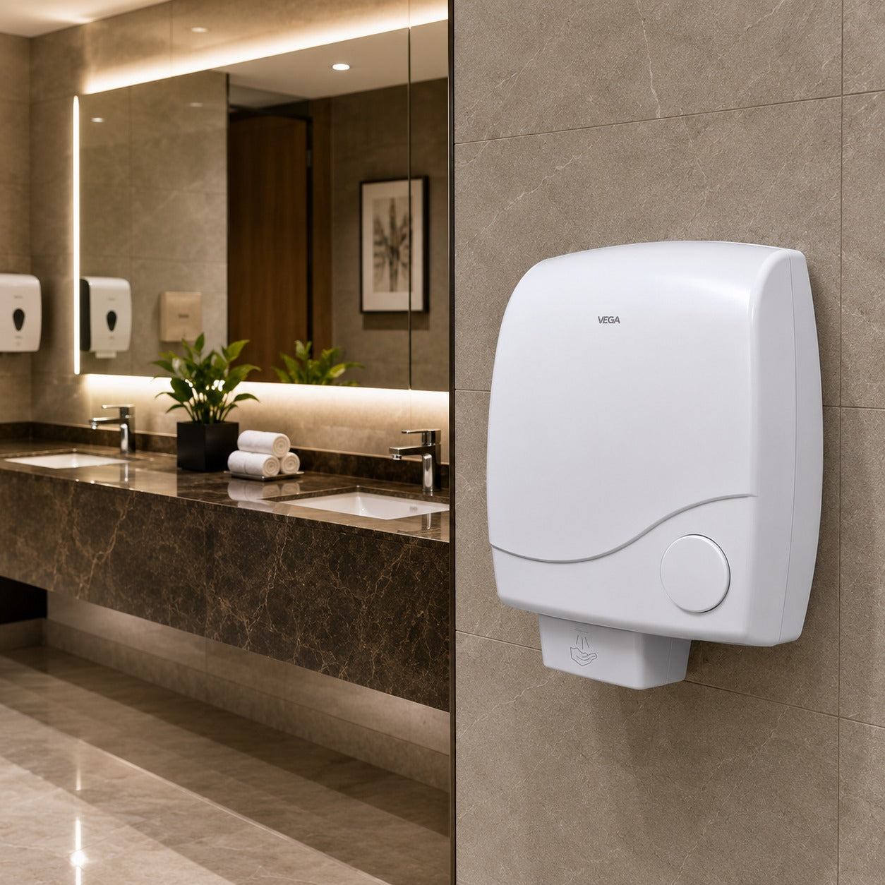 VEGA Wall-Mounted Electric Hand Dryer – 1800W High-Speed Hand Dryer | White | Commercial Bathroom Dryer