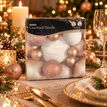 Cucina & Tavola Festive Bauble Christmas Paper Napkins – 20 Pack, 33 × 33 cm