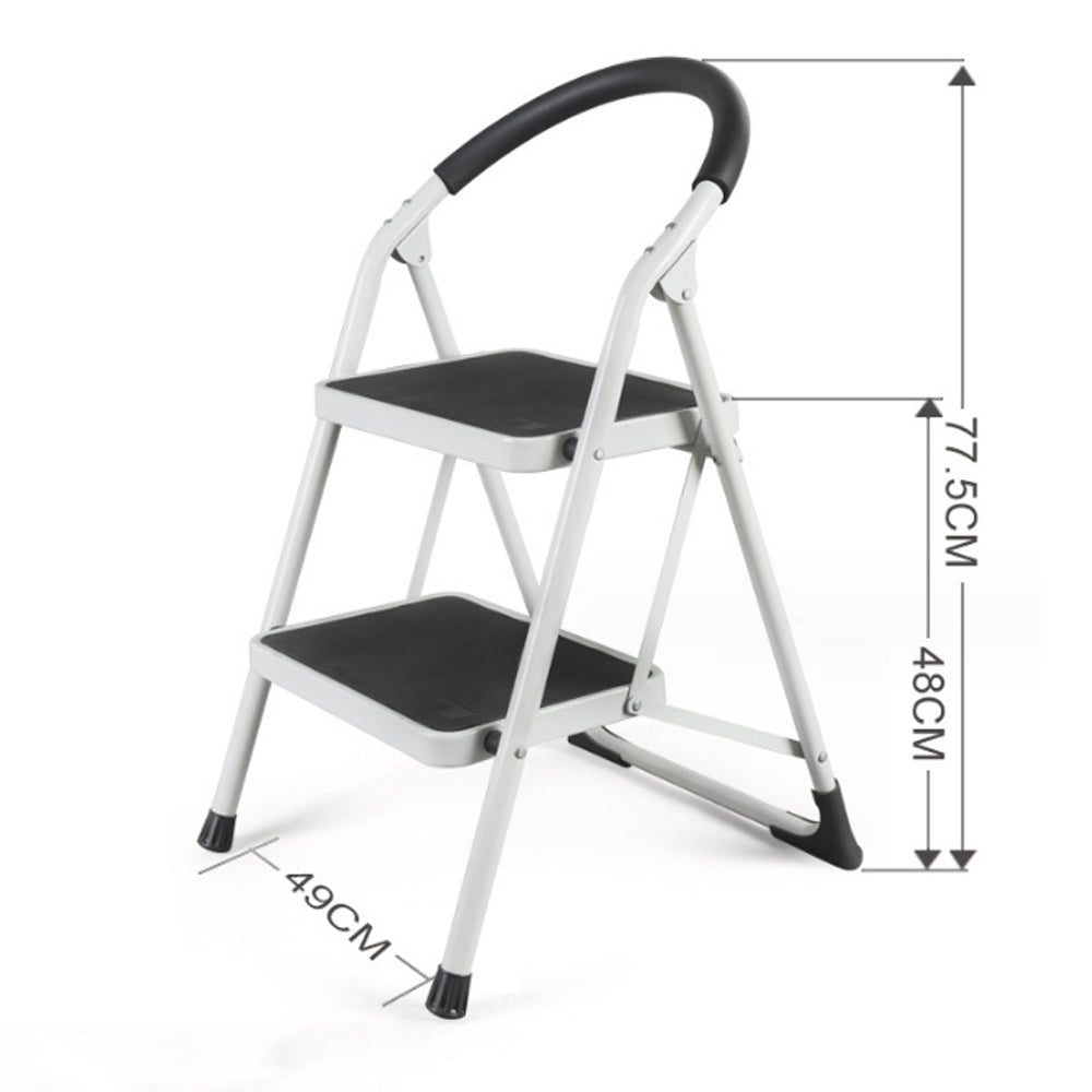 Metal Folding Ladder Handgrip Anti-Slip and Wide Pedal-White