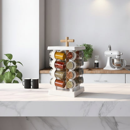Danny Home 16-Spice Jars With Rack Holder Wooden Handle