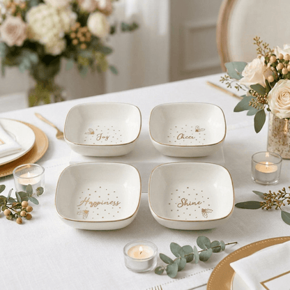Migros Set of 4 White Ceramic Dip Bowls with Gold Rim