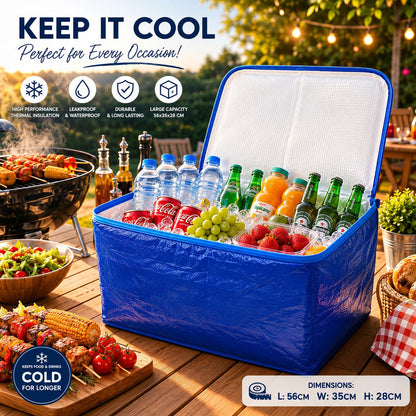 Large Insulated Cooler Bag 56x35x28cm | Leakproof Thermal Food & Beverage Storage Bag