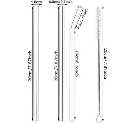 Reusable Glass Straws – Transparent Color Set (3 Pcs + Cleaning Brush)