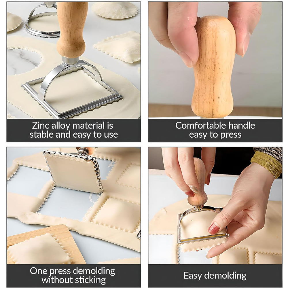 Stainless Steel Ravioli & Tart Cake Mold with Wooden Handle ( Square )