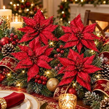 Mica Red Velvet Poinsettia Christmas Flower Clip – 1 Piece
