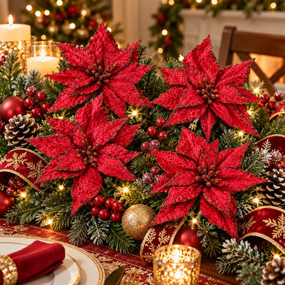 Mica Red Velvet Poinsettia Christmas Flower Clip – 1 Piece