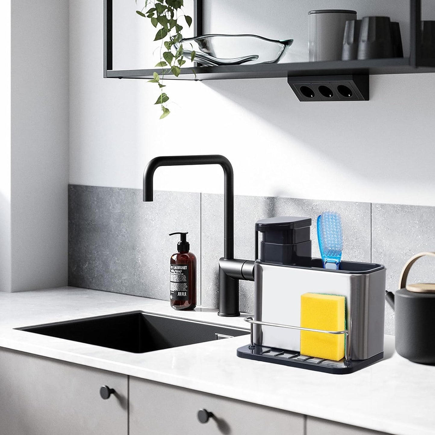 Stainless Steel Kitchen Sink Soap Dispenser with Removable Drain Tray
