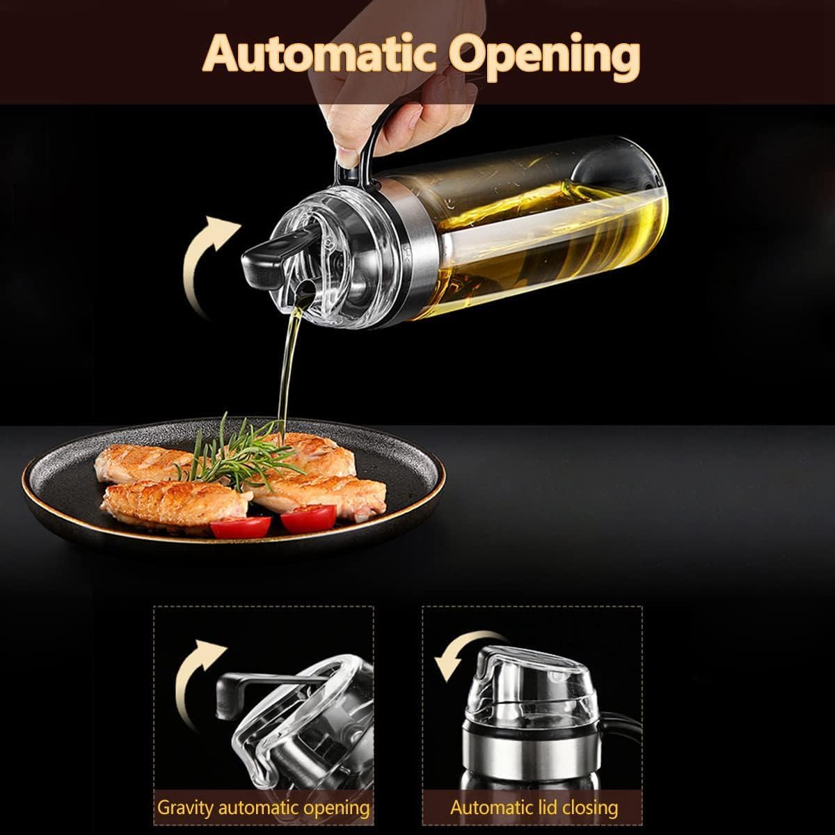 Automatic Cap Glass Olive Oil Dispenser Bottle 550-ml