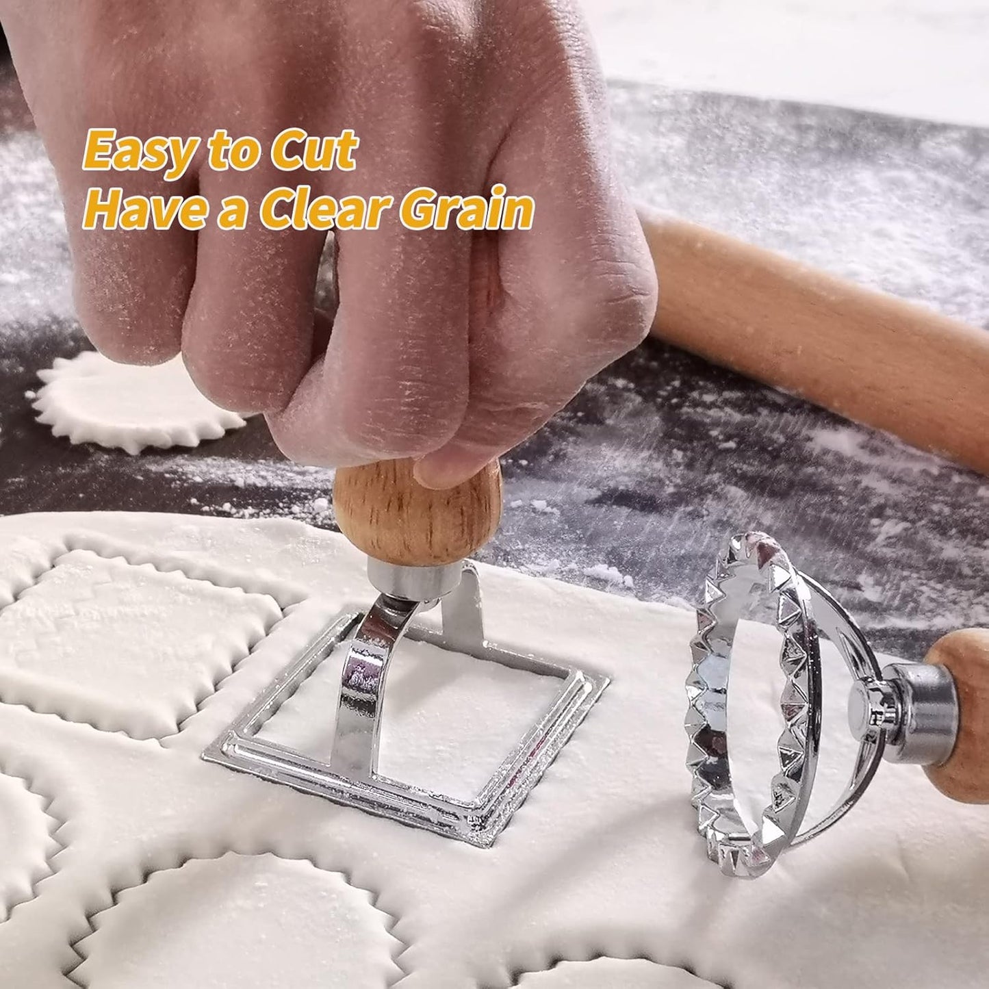 Stainless Steel Ravioli & Tart Cake Mold with Wooden Handle ( Square )