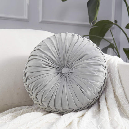 Danny Home 40-cm Round Sofa Cushion Grey Color Velvet Home Decor
