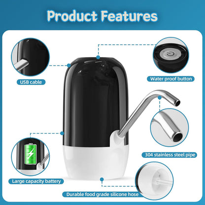 4W 1200mAh DC-5V High Power Water Pump Dispenser With 304 Stainless Steel Hose MX-808 (L16 x W6.5 x H14)cm – Black