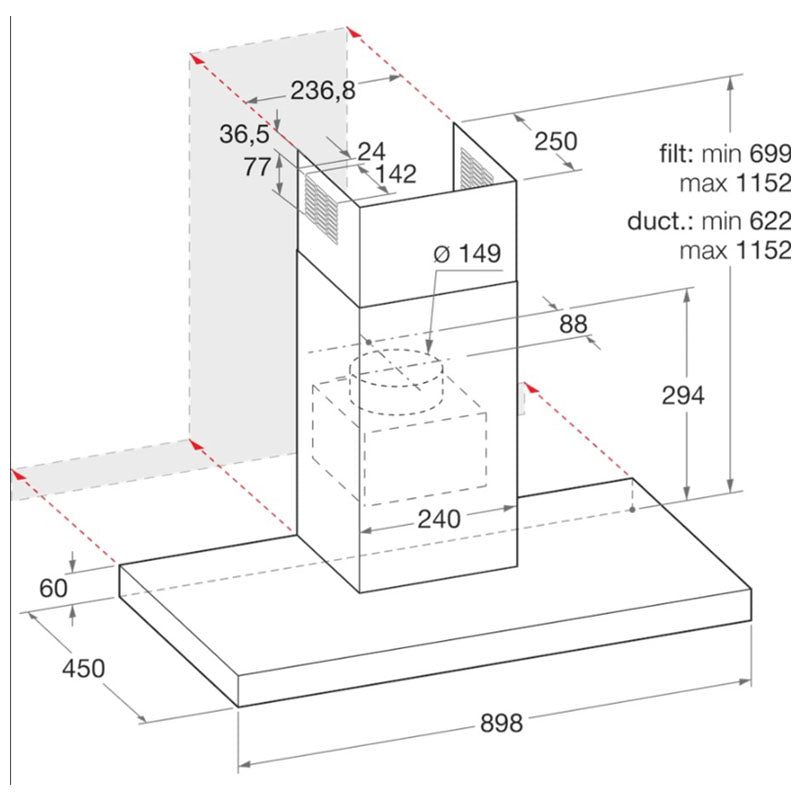 Ariston AHBS9.3FLLX Wall mounted hood 90 CM