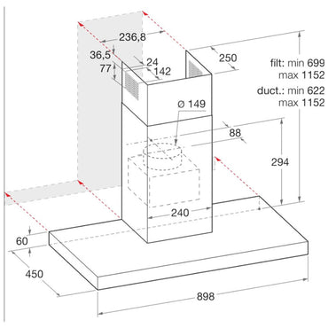 Ariston AHBS9.3FLLX Wall mounted hood 90 CM