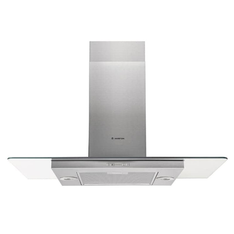 Ariston AIF 9.7F AB Island Cooker Hood 90CM Silver & Glass