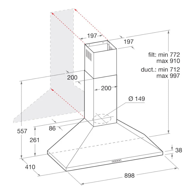 Ariston PHPN9.5FLMX Cooker Hood – Stainless Steel