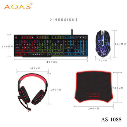 RGB Gaming Keyboard 4 Pcs Set