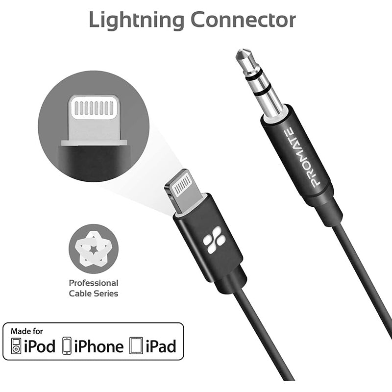 Promate Audiolink-Lt1 Black 3.5Mm Audio Cable With Lightning Connector