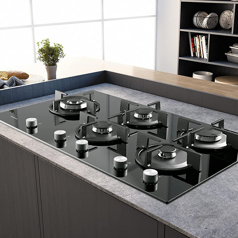 Ariston Ags92Sbk Built In Gas Hob 5 Burners Black Glass 90 CM